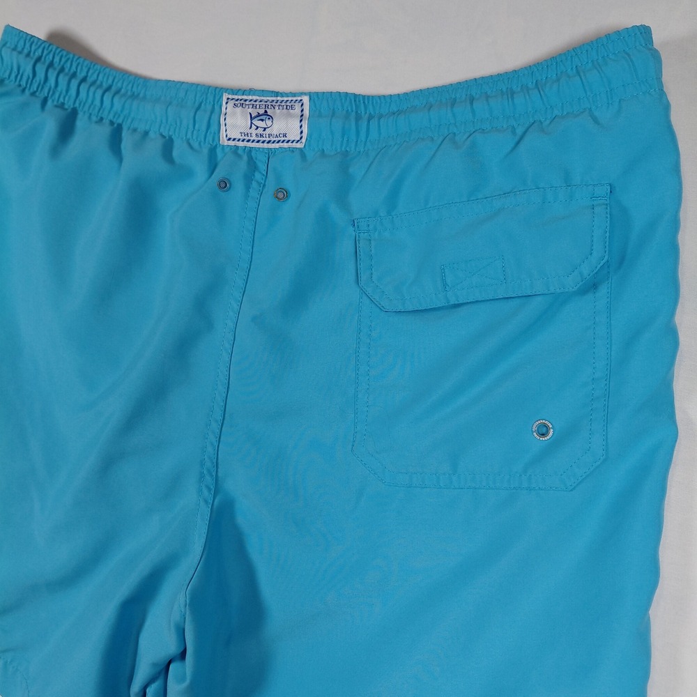 Southern Tide Skipjack Men Blue Swim Trunks Board Shorts M‎ Solid Elastic Waist